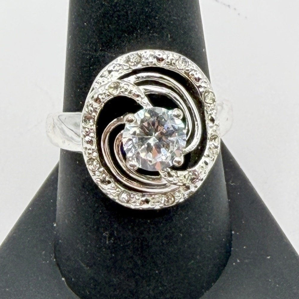 NVC Swirl Statement Ring Size 10 Silver Tone CZ Nataliya V Collister